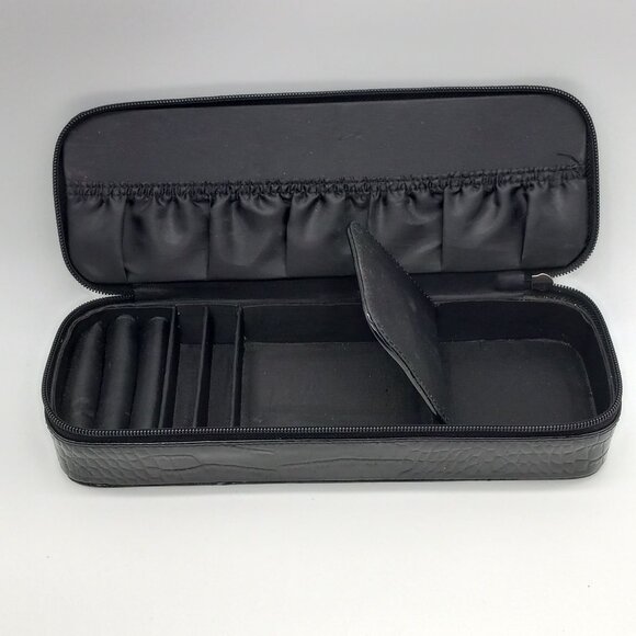 Liz Claiborne Black Faux Croc Jewelry Travel Bag Pouch Organizer Zipper - Picture 3 of 11